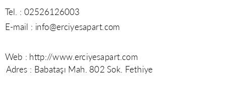 Erciyes Apart Hotel telefon numaralar, faks, e-mail, posta adresi ve iletiim bilgileri